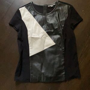 Black and soft white leather/cotton top